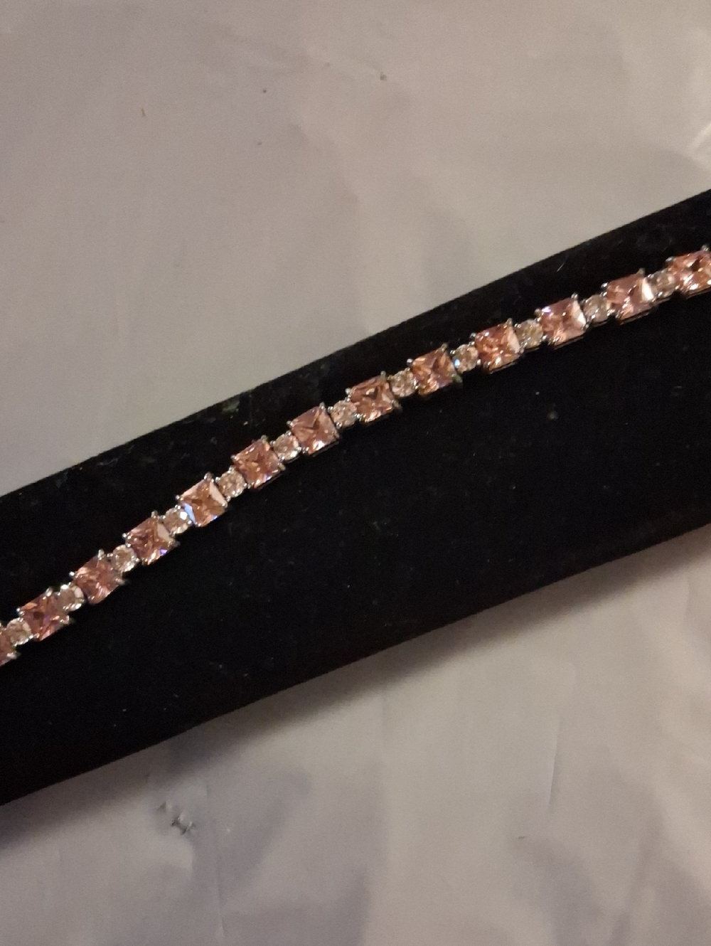 Pink Crystal Tennis Bracelet - Silver Toned